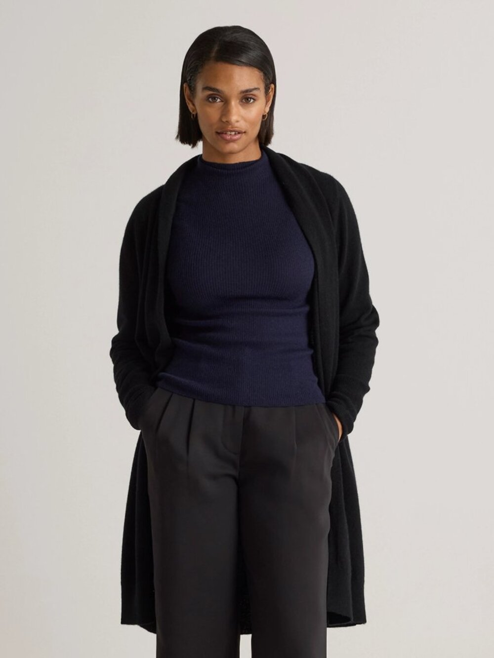QUINCE NWT 100% Mongolian Cashmere Open Front Duster Cardigan Black Size M